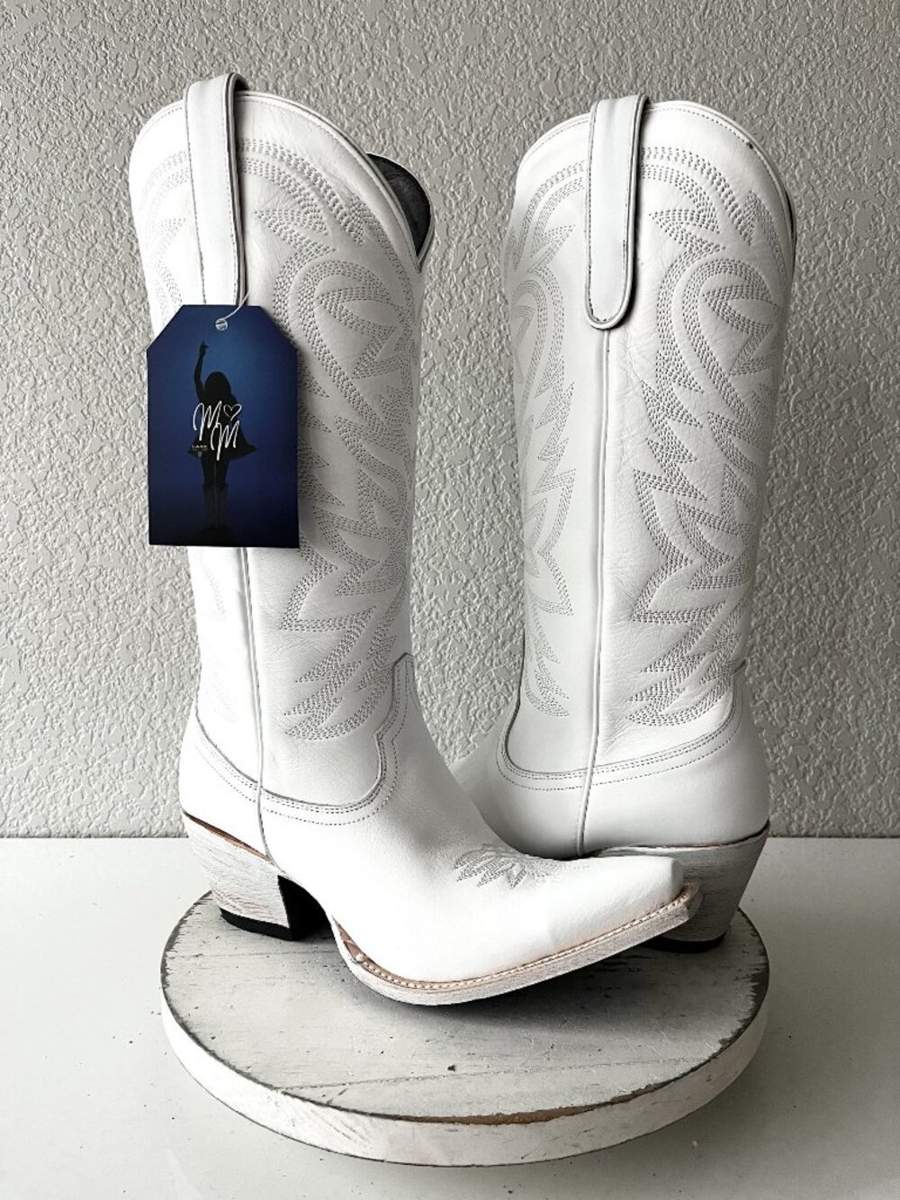 Lane MEGAN MORONEY Smokeshow Boots White Cowboy Western Snip Toe Tall Size 11